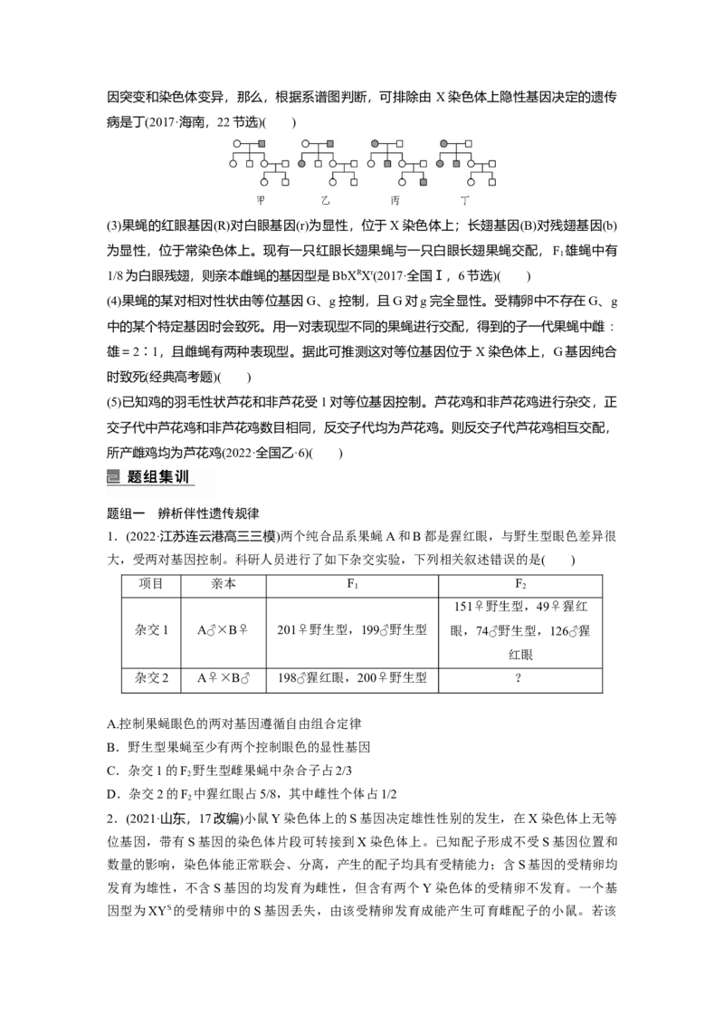 第一篇专题四考点三　伴性遗传与人类遗传病_通用版（老高考）复习资料_2023年复习资料_二轮复习_2023年高考生物二轮复习讲义+课件（全国版）_2023年高考生物二轮复习讲义（全国版）