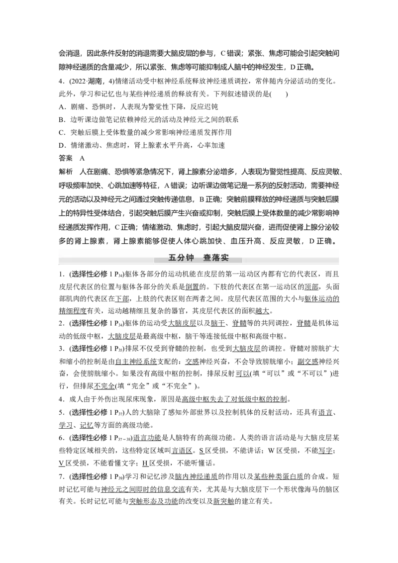第八单元　第39课时　神经系统的分级调节及人脑的高级功能_2025年新高考资料_一轮复习_2025大一轮复习讲义+课件（完结）_2025大一轮复习讲义生物教师用书Word版文档整书