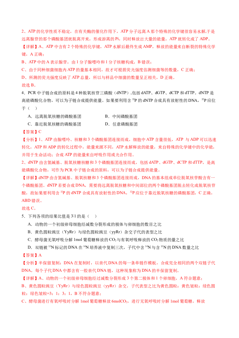 第三单元细胞的能量供应和利用（测试）（解析版）_2025年新高考资料_一轮复习_2025年高考生物一轮复习讲练测（新教材新高考）