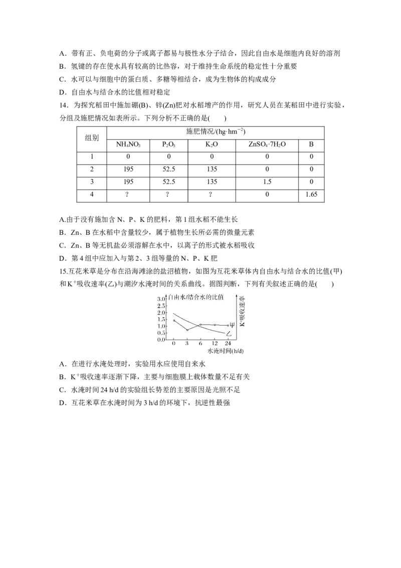 第一单元　课时练2组成细胞的元素和化合物_2025年新高考资料_一轮复习_2025大一轮复习讲义+课件（完结）_2025大一轮复习讲义生物学生用书Word版文档整书_2025一轮复习73练