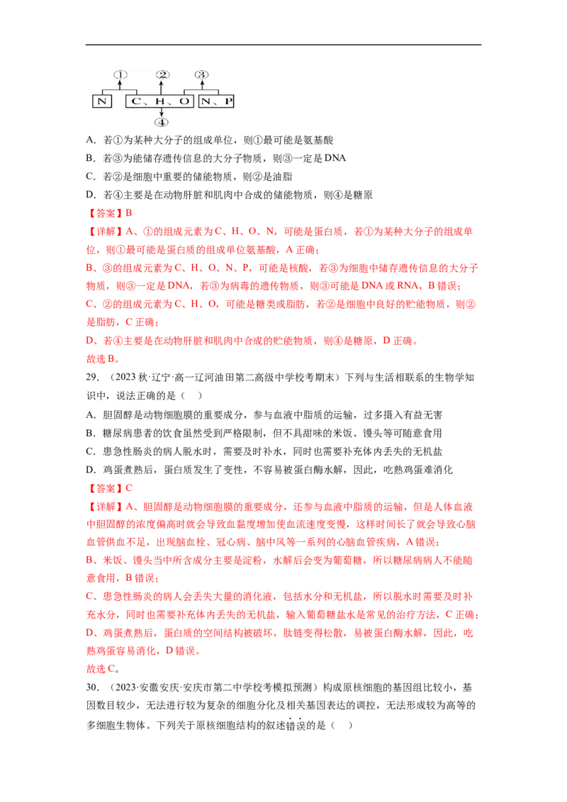 第一单元细胞的概述及其分子组成（解析版）_新高考复习资料_2024年新高考复习资料_一轮复习资料_完2024年高考生物一轮复习讲练测(课件+讲义+练习)（新高考）_单元测试