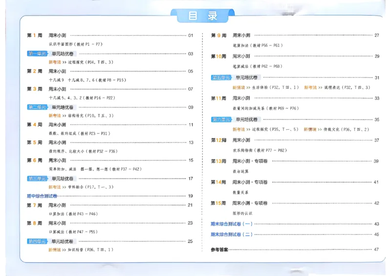 1下数学人教周末小测卷_2026春季学期_周末预测小卷_2026《一本&bull;周末小测卷》（1-6年级下）（数学）（人教版）