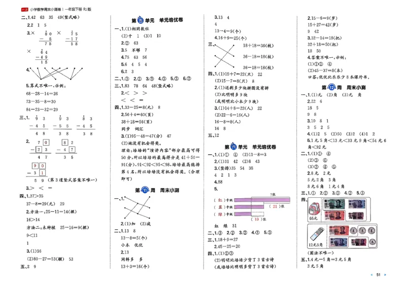 1下数学人教周末小测卷_2026春季学期_周末预测小卷_2026《一本&bull;周末小测卷》（1-6年级下）（数学）（人教版）