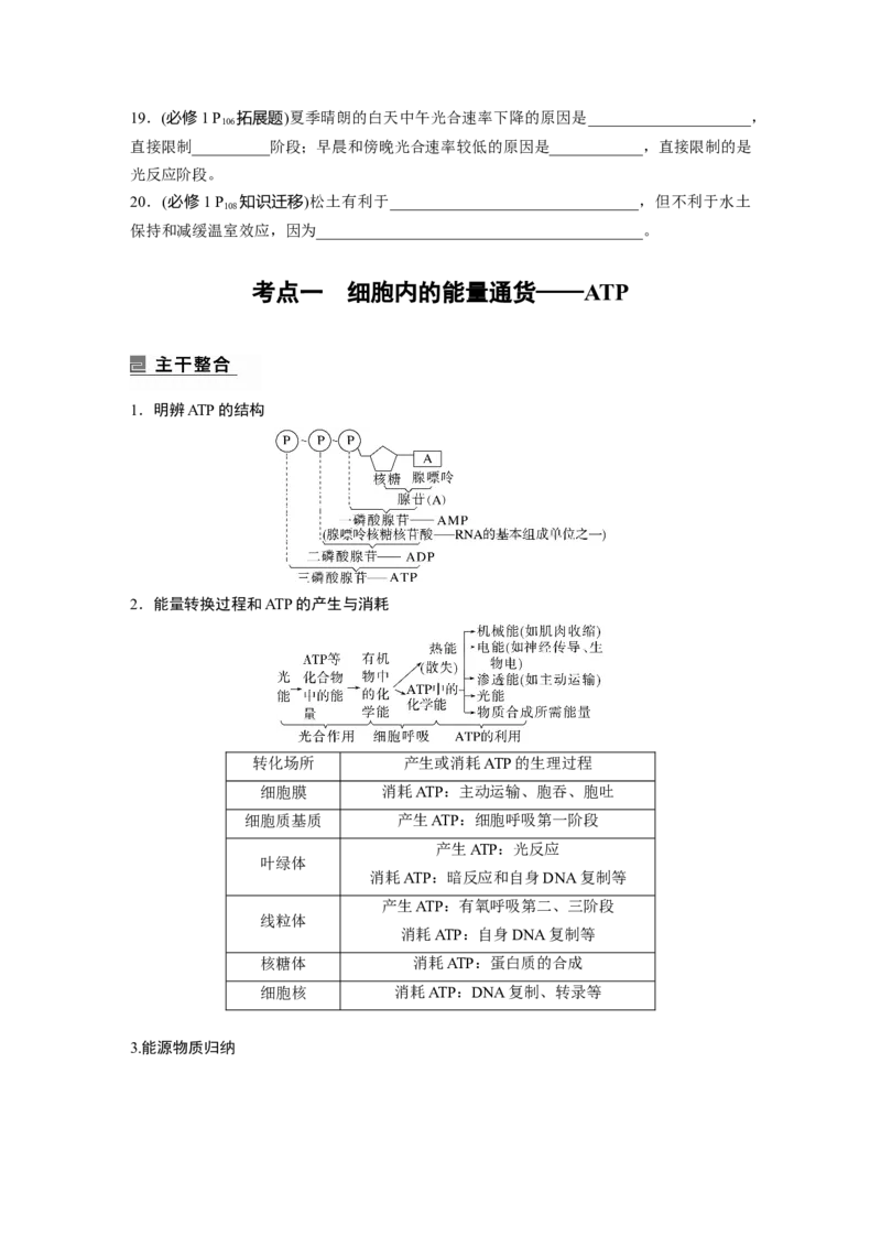 第一篇专题二考点一　细胞内的能量通货&mdash;&mdash;ATP_通用版（老高考）复习资料_2023年复习资料_二轮复习_2023年高考生物二轮复习讲义+课件（全国版）_2023年高考生物二轮复习讲义（全国版）