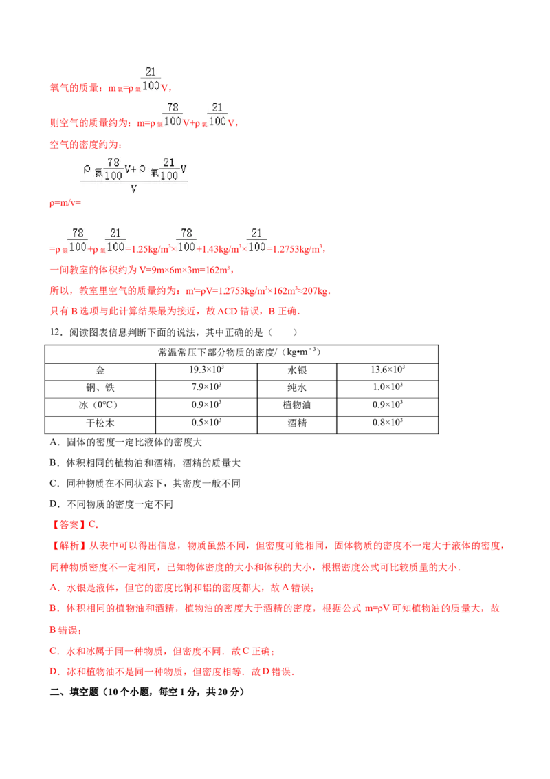 第六章质量和密度（单元达标精品检测试卷）（解析版）_初物_人教版初中物理初二三教案讲义专项练习八九年级电子版word资料_最新人教版初中物理初二上册