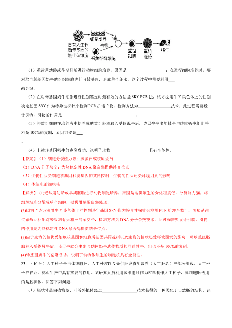 第十三单元细胞工程（B卷能力提升练）-2023年高考生物一轮复习单元滚动双测卷（新高考专用）（解析版）_新高考复习资料_2023年新高考复习资料_一轮复习