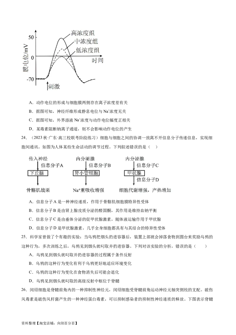第八单元稳态与调节（测试）（原卷版）_新高考复习资料_2024年新高考复习资料_一轮复习资料_完2024年高考生物一轮复习讲练测(课件+讲义+练习)（新高考）_单元测试