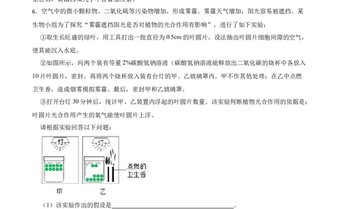 2024年中考生物专题复习：实验探究题（含答案）_6生物中考复习_2024年中考复习资料_二轮复习_备考2024中考生物二轮复习题型突破专练
