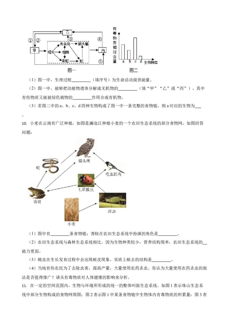 2024年中考生物读图理解专题复习：生物与生物圈（含答案）_6生物中考复习_2024年中考复习资料_二轮复习_备考2024中考生物二轮复习读图理解精练