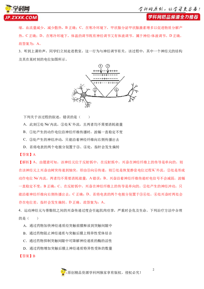 第八单元神经-激素-免疫调节网络构建（B卷能力提升练）-2023年高考生物一轮复习单元滚动双测卷（新高考专用）（解析版）_新高考复习资料_2023年新高考复习资料_一轮复习