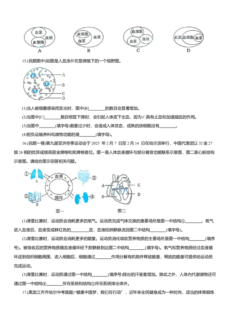 2026年中考生物复习专题练习：专题十六循环系统（含答案）_6生物中考复习_2026年中考复习（更新中）_2026年中考生物一轮复习专题练习（含答案）