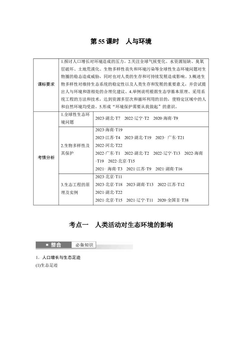 第九单元　第55课时　人与环境_2025年新高考资料_一轮复习_2025大一轮复习讲义+课件（完结）_2025大一轮复习讲义生物教师用书Word版文档整书_配套Word版文档第七~十单元