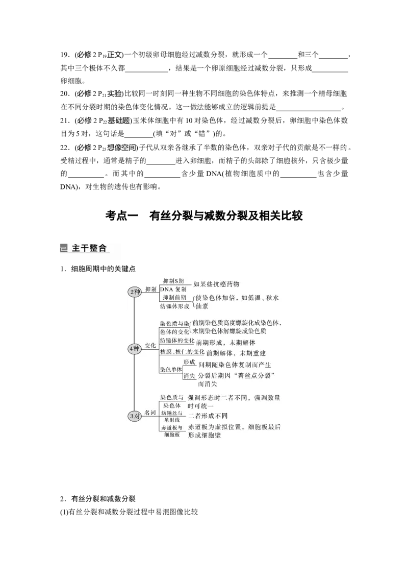 第一篇专题三考点一　有丝分裂与减数分裂及相关比较_通用版（老高考）复习资料_2023年复习资料_二轮复习_2023年高考生物二轮复习讲义+课件（全国版）_学生版_大二轮专题复习讲义