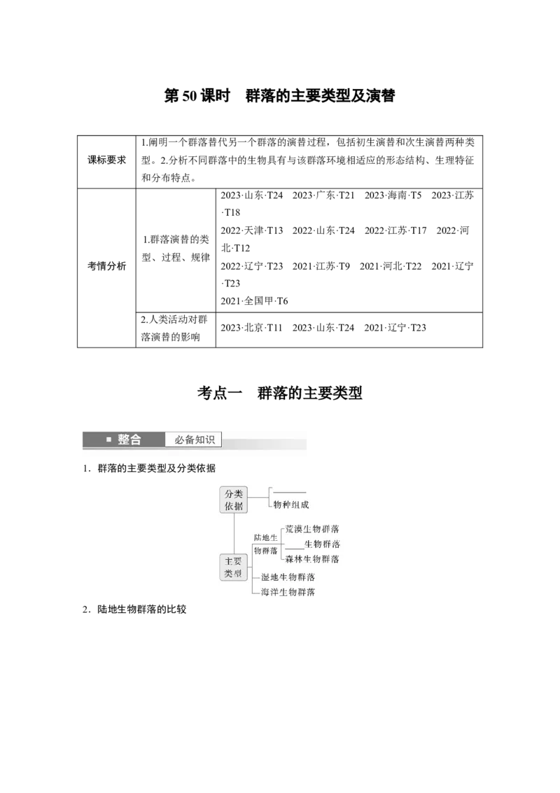 第九单元　第50课时　群落的主要类型及演替_2025年新高考资料_一轮复习_2025大一轮复习讲义+课件（完结）_2025大一轮复习讲义生物学生用书Word版文档整书_2025大一轮复习讲义