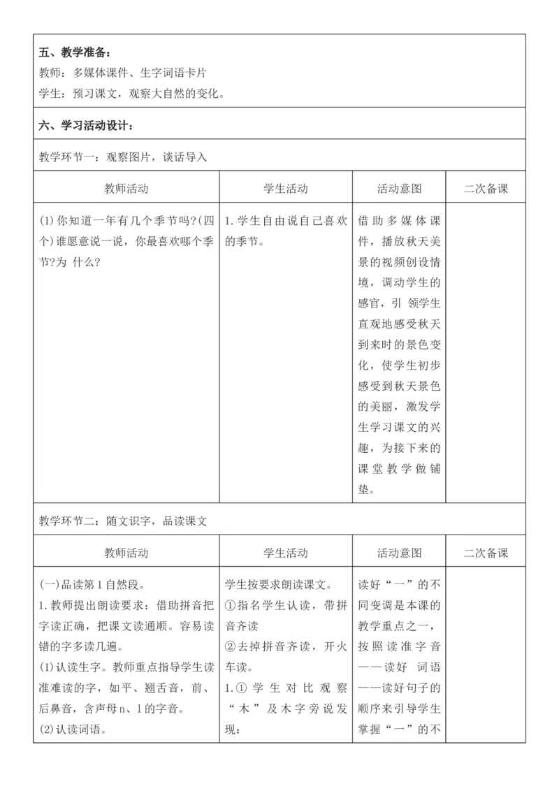 2025年秋期部编人教版1年级上册语文全册核心素养教案（教学反思有内容+二次备课版）_一年级上册