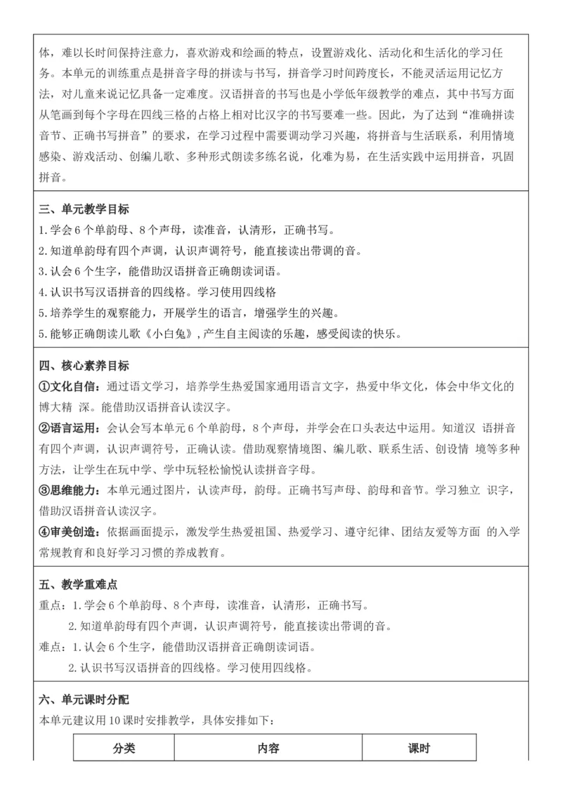 2025年秋期部编人教版1年级上册语文全册核心素养教案（教学反思有内容+二次备课版）_一年级上册