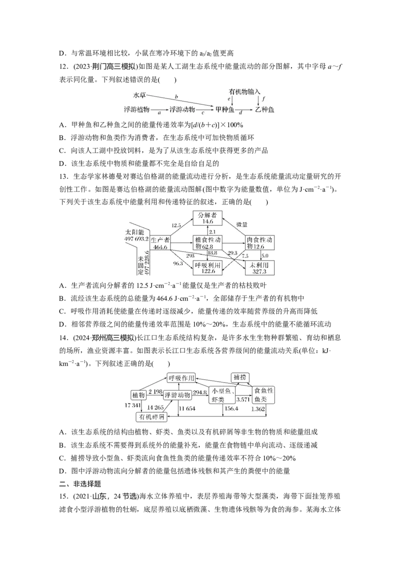 第九单元　课时练52　生态系统的能量流动_2025年新高考资料_一轮复习_2025大一轮复习讲义+课件（完结）_2025大一轮复习讲义生物学生用书Word版文档整书_2025一轮复习73练