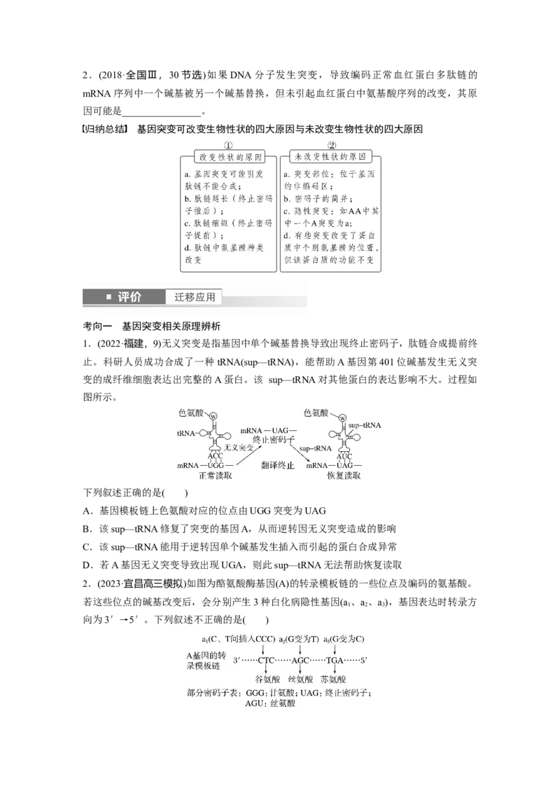 第七单元　第33课时　基因突变和基因重组_2025年新高考资料_一轮复习_2025大一轮复习讲义+课件（完结）_2025大一轮复习讲义生物学生用书Word版文档整书_2025大一轮复习讲义