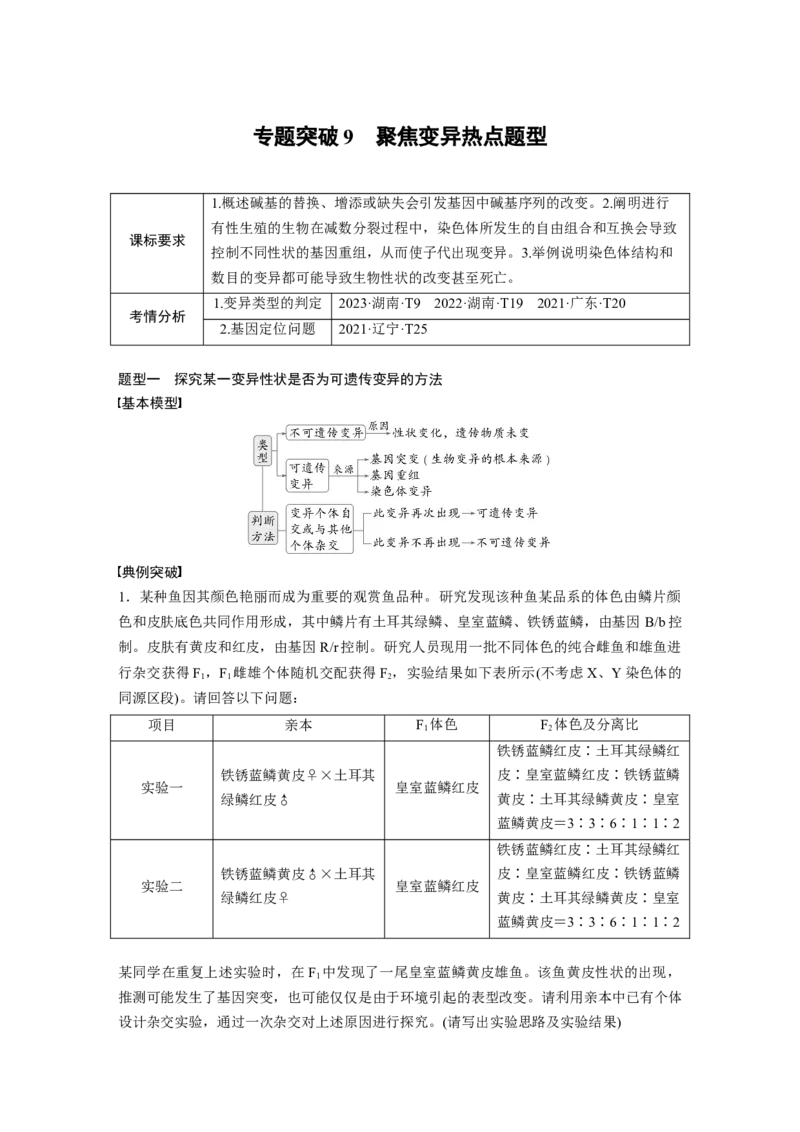 第七单元　专题突破9　聚焦变异热点题型_2025年新高考资料_一轮复习_2025大一轮复习讲义+课件（完结）_2025大一轮复习讲义生物学生用书Word版文档整书_2025大一轮复习讲义