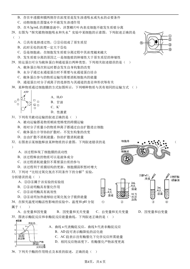 第二次月考生物试卷_2024年12月试卷_1211云南省玉溪市一中2024-2025学年高一上学期第二次月考_云南省玉溪市一中2024-2025学年高一上学期第二次月考生物试题Word版含答案
