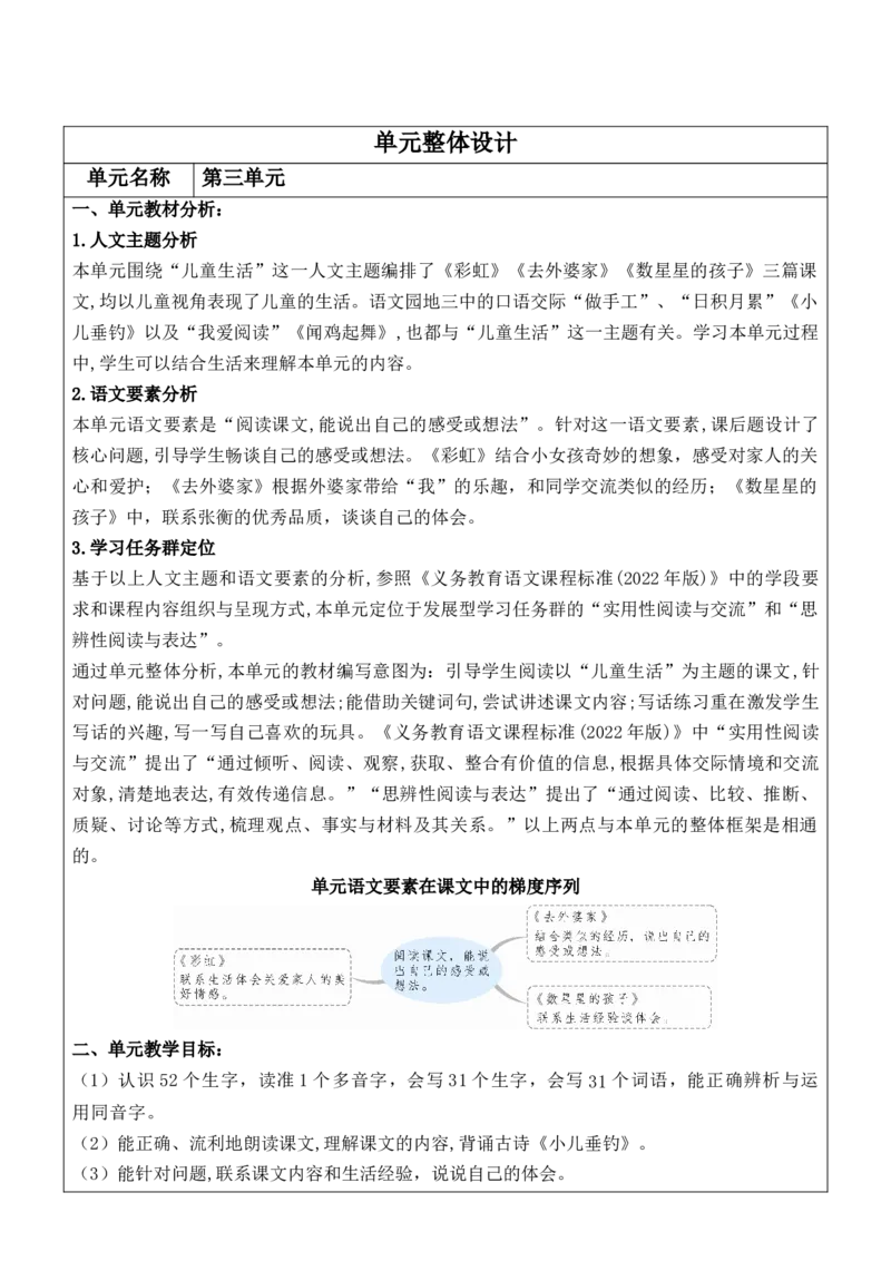 （新版）部编人教版2年级上册小学语文(第3单元核心素养教案)(2025年9月新教材版)_二年级上册_单元教案