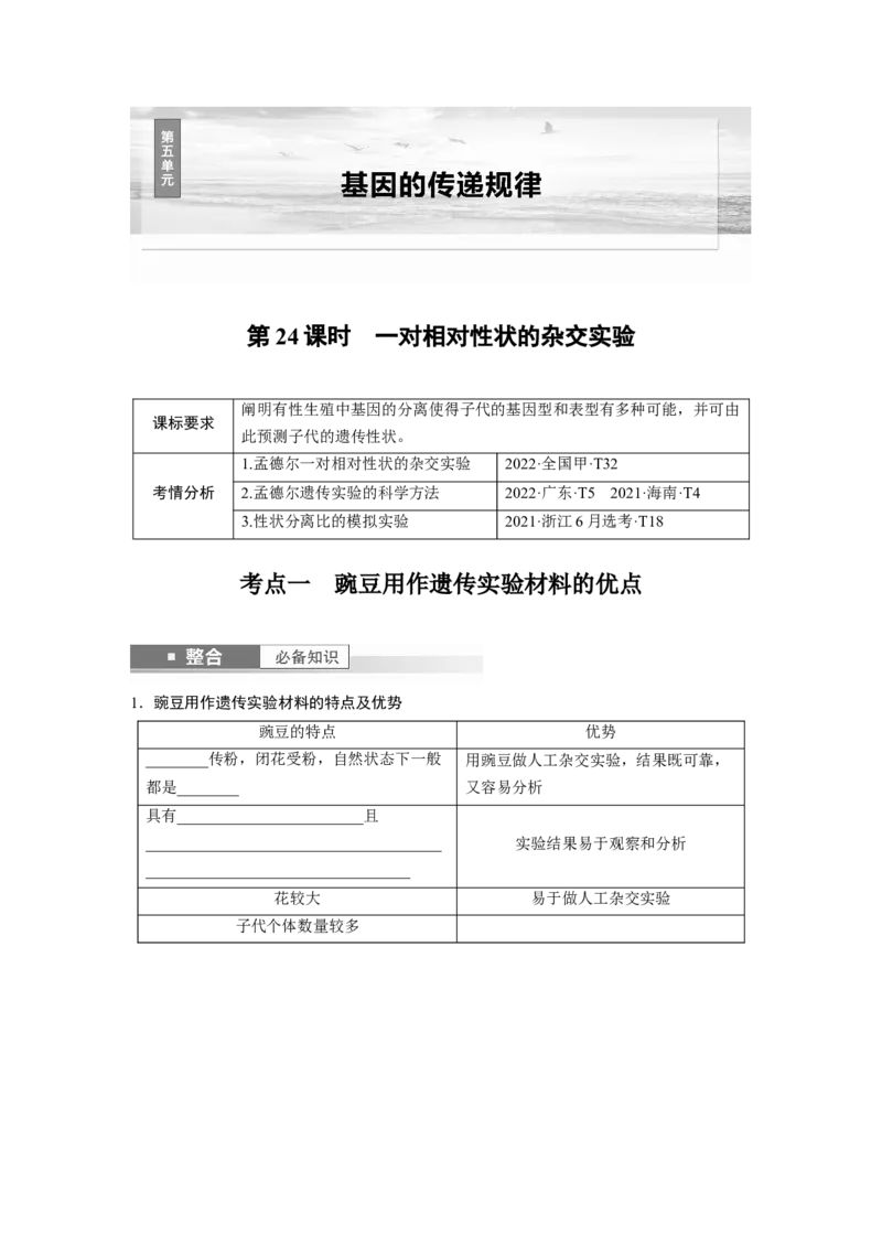 第五单元　第24课时　一对相对性状的杂交实验_新高考复习资料_2025年新高考资料_2025新高考一轮复习生物_2025大一轮复习讲义生物人教版学生用书Word版文档整书_2025大一轮复习讲义