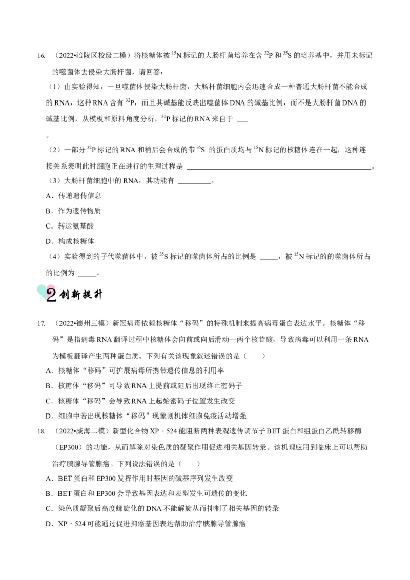 第6讲遗传的分子基础（检测）-2023年高考生物二轮复习讲练测（新教材专用）（原卷版）_新高考复习资料_2023年新高考复习资料_二轮复习_2023年高考生物二轮复习讲练测（新教材专用）