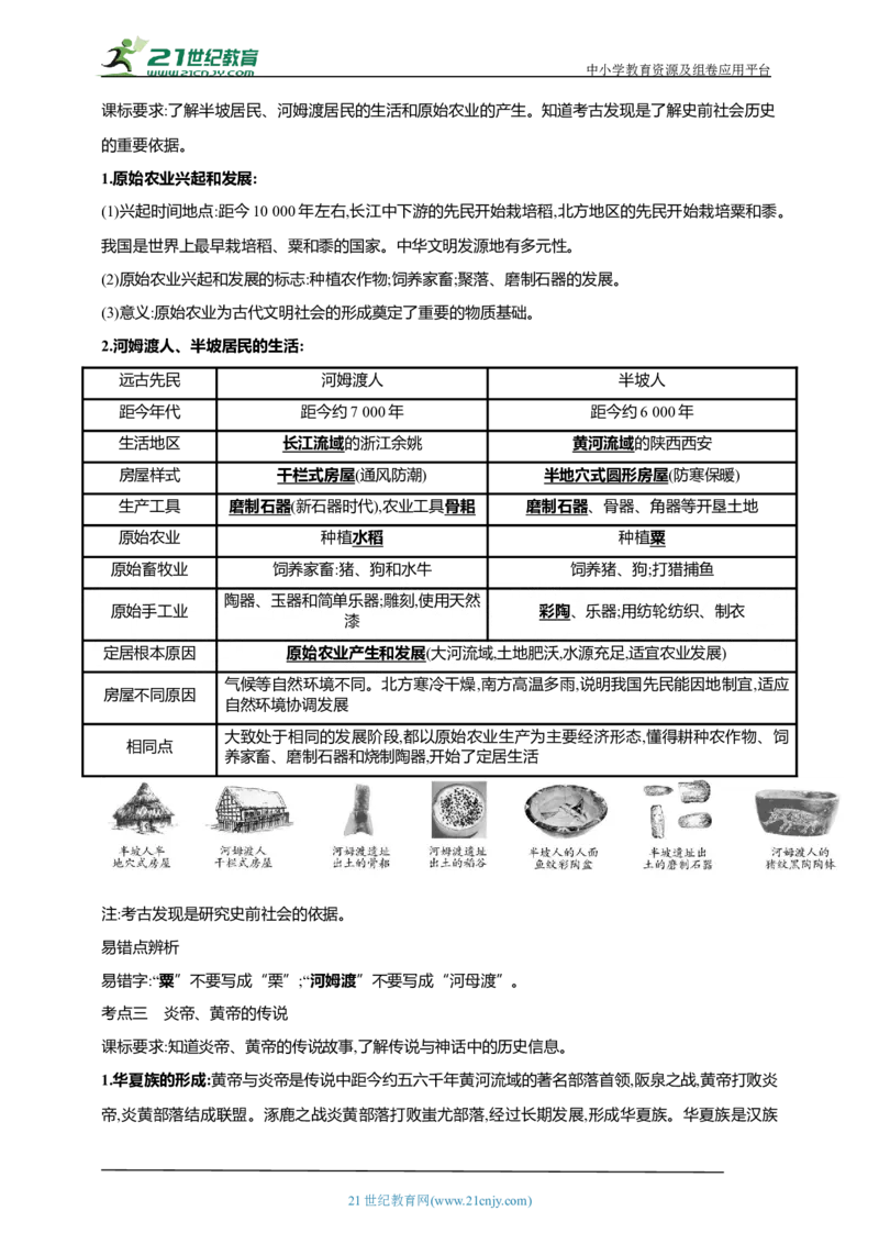 1第一单元史前时期：中国境内早期人类与文明的起源(第1-3课)中考历史总复习讲练学案（含解析）_8历史中考复习_2023年中考复习资料_专项复习