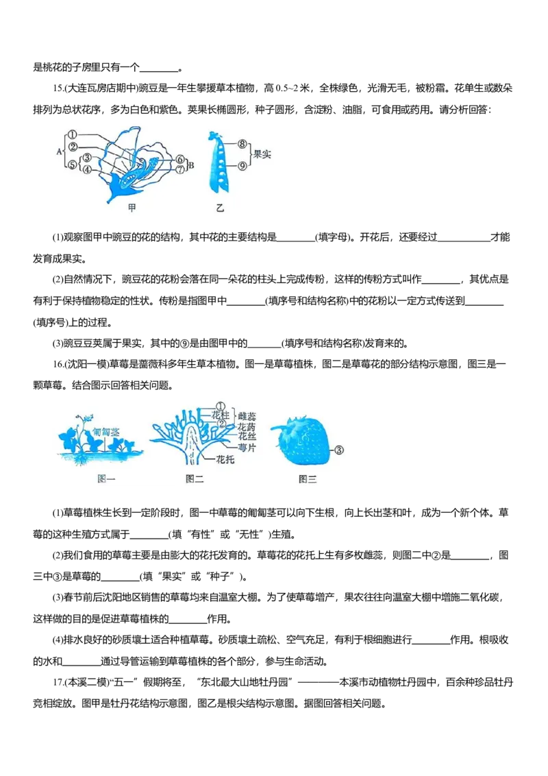 2026年中考生物复习专题练习：专题十二植物的繁殖（含答案）_6生物中考复习_2026年中考复习（更新中）_2026年中考生物一轮复习专题练习（含答案）