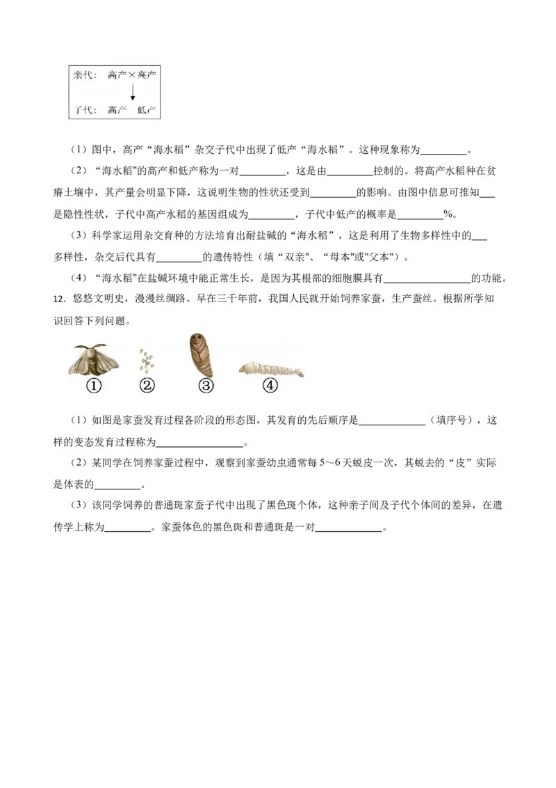 2024年中考生物读图理解专题复习：生物的生殖与发育（含答案）_6生物中考复习_2024年中考复习资料_二轮复习_备考2024中考生物二轮复习读图理解精练