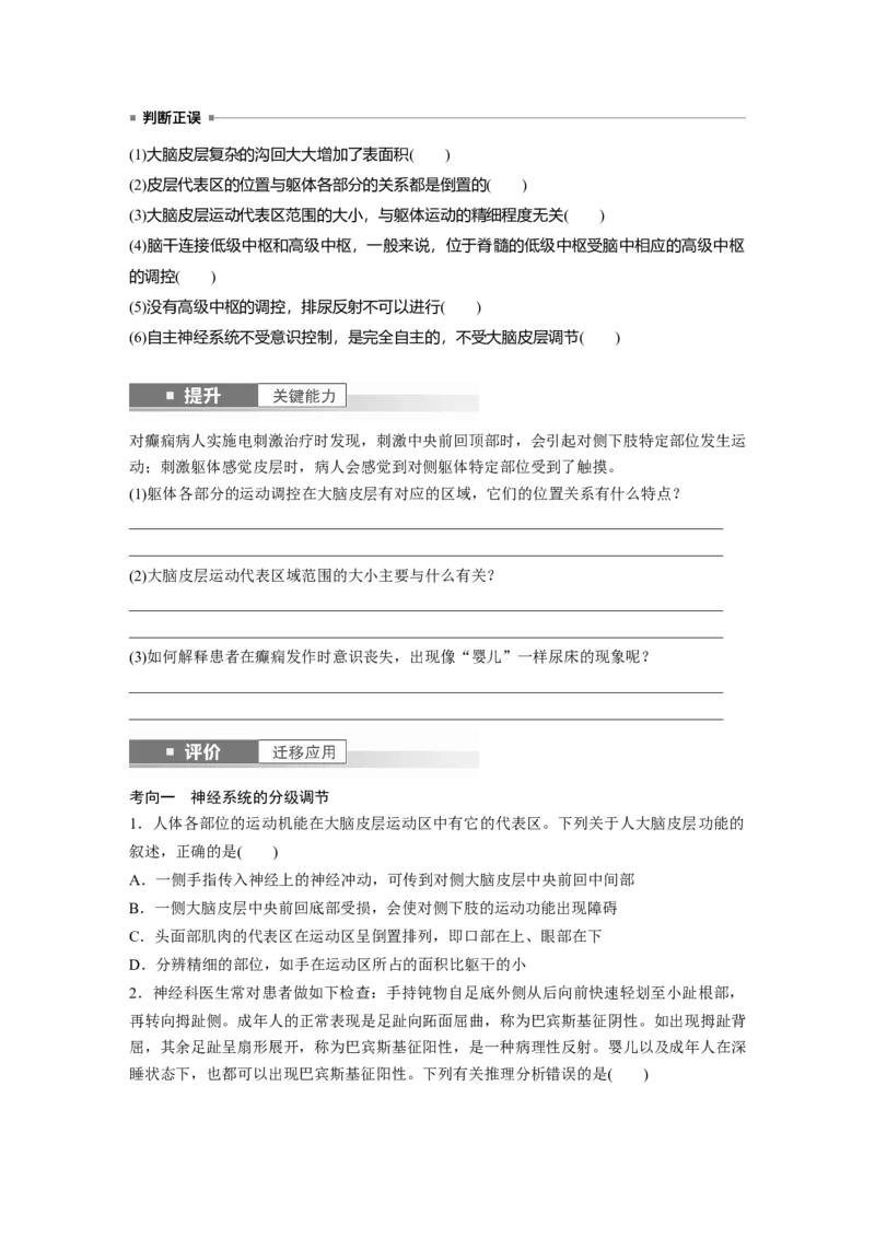 第八单元　第39课时　神经系统的分级调节及人脑的高级功能_2025年新高考资料_一轮复习_2025大一轮复习讲义+课件（完结）_2025大一轮复习讲义生物学生用书Word版文档整书
