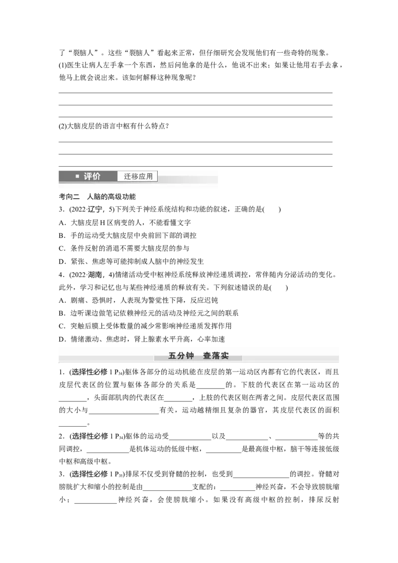 第八单元　第39课时　神经系统的分级调节及人脑的高级功能_2025年新高考资料_一轮复习_2025大一轮复习讲义+课件（完结）_2025大一轮复习讲义生物学生用书Word版文档整书