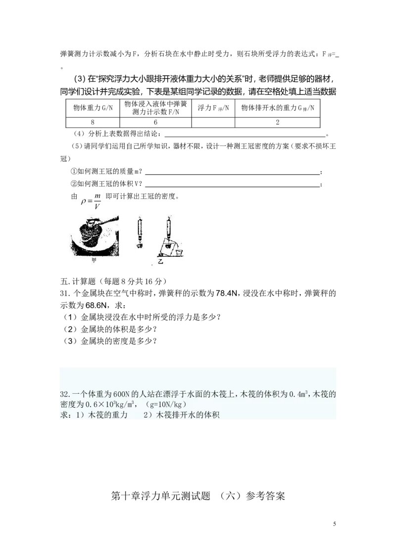 第十章浮力单元测试题(附答案)_初物_1初中物理