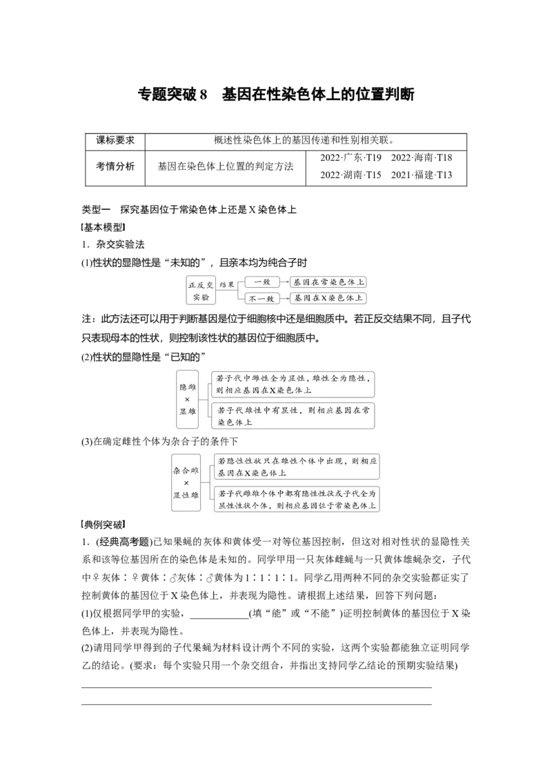 第五单元　专题突破8　基因在性染色体上的位置判断_2025年新高考资料_一轮复习_2025大一轮复习讲义+课件（完结）_2025大一轮复习讲义生物学生用书Word版文档整书_2025大一轮复习讲义