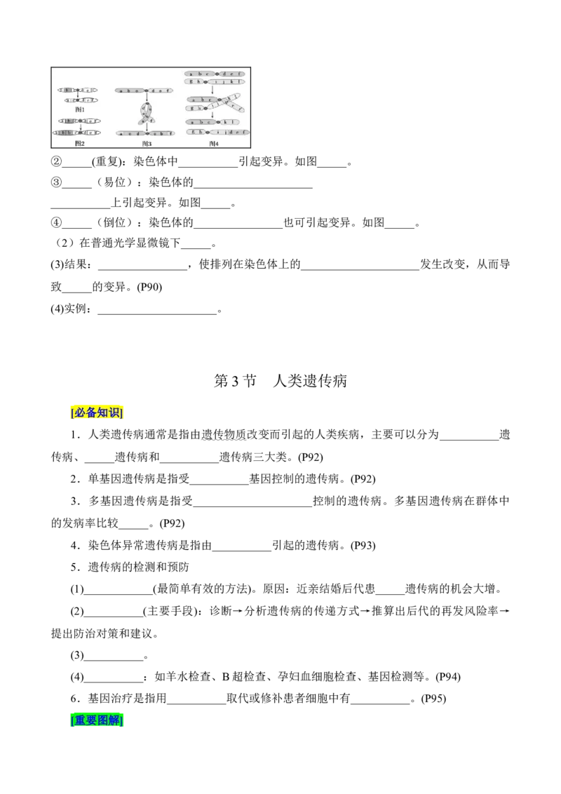 第5章基因突变及其他变异（填空版）_2025年新高考资料_专项复习_晨读晚默备战2025年高考生物必背知识清单_第5章基因突变及其他变异-晨读晚默备战2025年高考生物必背知识清单