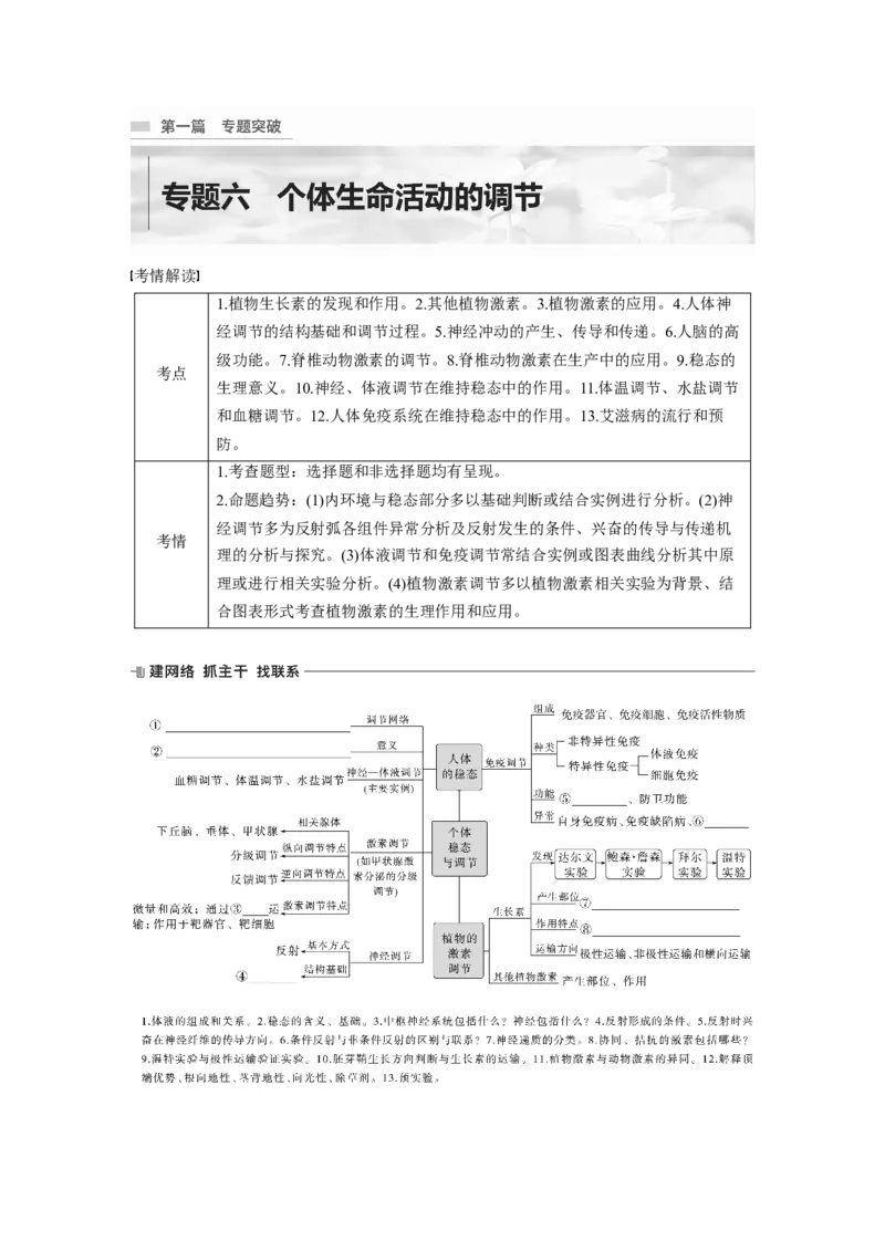 第一篇专题六考点一　动物个体的稳态与调节_通用版（老高考）复习资料_2023年复习资料_二轮复习_2023年高考生物二轮复习讲义+课件（全国版）_2023年高考生物二轮复习讲义（全国版）
