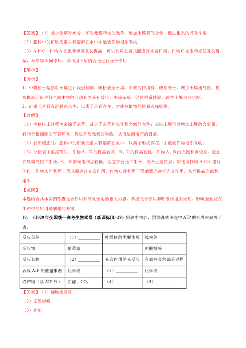 第三单元光合作用与细胞呼吸（作业）_新高考复习资料_2022年新高考复习资料_2022届一轮复习讲练结合7.13更新_系列一_第三单元光合作用与细胞呼吸