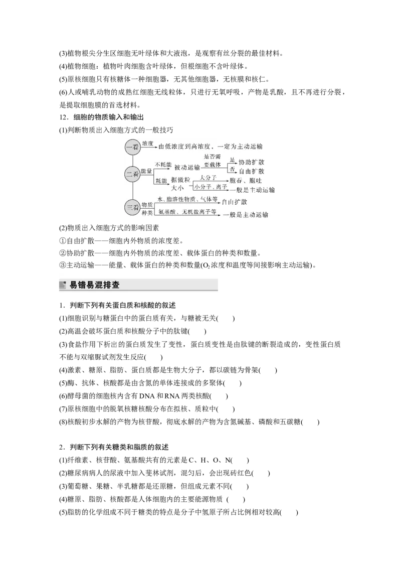第二篇第一部分一、细胞的基本组成和物质运输_通用版（老高考）复习资料_2023年复习资料_二轮复习_2023年高考生物二轮复习讲义+课件（全国版）_2023年高考生物二轮复习讲义（全国版）
