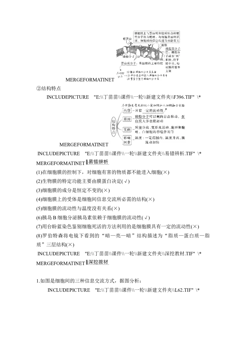 第4讲细胞膜与细胞核_新高考复习资料_2024年新高考复习资料_一轮复习资料_完2024生物步步高大一轮复习（课件+讲义）_2024年高考生物一轮复习讲义（新人教版）_另附1套Word版题库_必修1