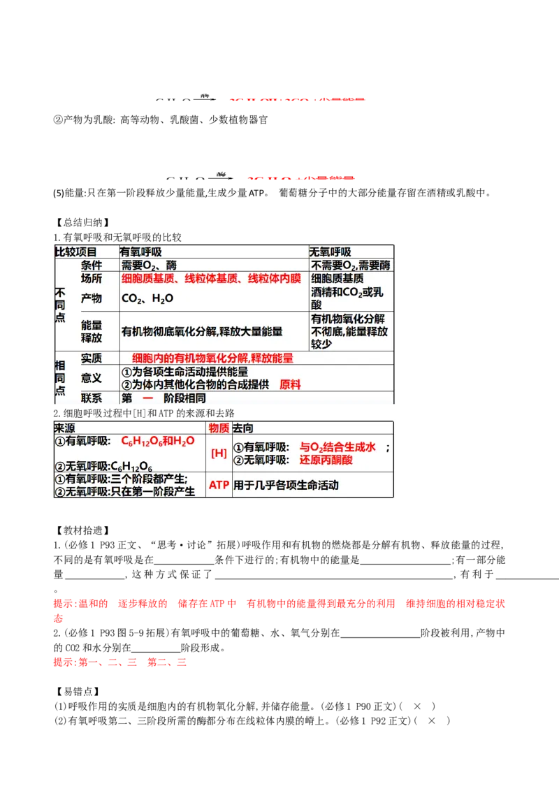 第9讲细胞呼吸（讲义）（教师版）_新高考复习资料_2024年新高考复习资料_一轮复习资料_完2024年高考生物一轮复习讲练测(课件+讲义+练习)（新高考）_讲义+练习
