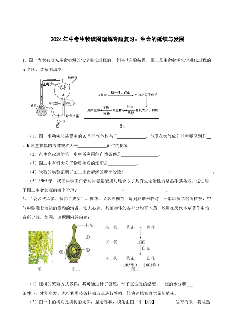 2024年中考生物读图理解专题复习：生命的延续与发展（含答案）_6生物中考复习_2024年中考复习资料_二轮复习_备考2024中考生物二轮复习读图理解精练