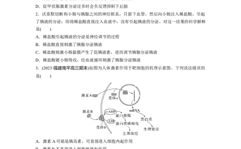 第8单元　课时练5　激素与内分泌系统、激素调节的过程_新高考复习资料_2024年新高考复习资料_一轮复习资料_完2024生物步步高大一轮复习（课件+讲义）_学生版在此文件夹