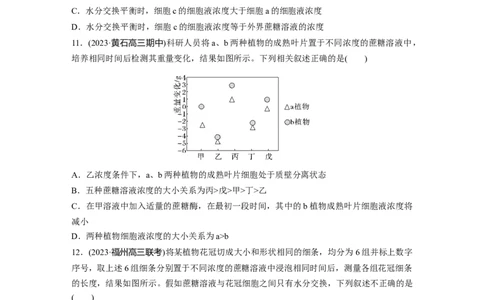 第二单元　课时练9水进出细胞的原理_2025年新高考资料_一轮复习_2025大一轮复习讲义+课件（完结）_2025大一轮复习讲义生物学生用书Word版文档整书_2025一轮复习73练