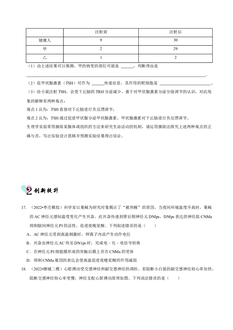 第9讲神经调节与体液调节（检测）（原卷版）_新高考复习资料_2023年新高考复习资料_二轮复习_2023年高考生物二轮复习讲练测（新教材专用）