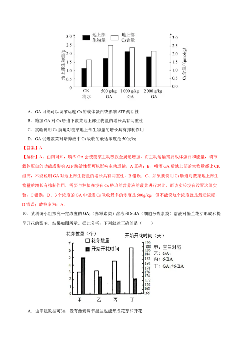 第九单元植物的激素调节（B卷能力提升练）-2023年高考生物一轮复习单元滚动双测卷（新高考专用）（解析版）_新高考复习资料_2023年新高考复习资料_一轮复习