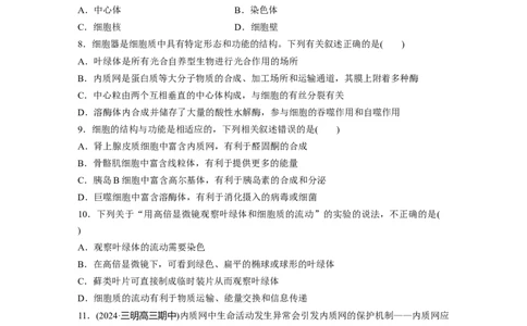 第二单元　课时练7细胞器之间的分工_2025年新高考资料_一轮复习_2025大一轮复习讲义+课件（完结）_2025大一轮复习讲义生物学生用书Word版文档整书_2025一轮复习73练