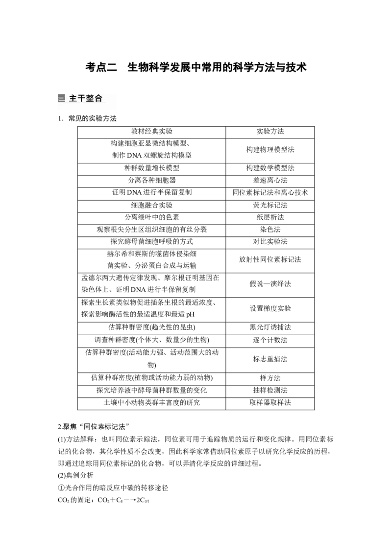 第一篇专题八考点二　生物科学发展中常用的科学方法与技术_通用版（老高考）复习资料_2023年复习资料_二轮复习_2023年高考生物二轮复习讲义+课件（全国版）_学生版_第一篇专题突破