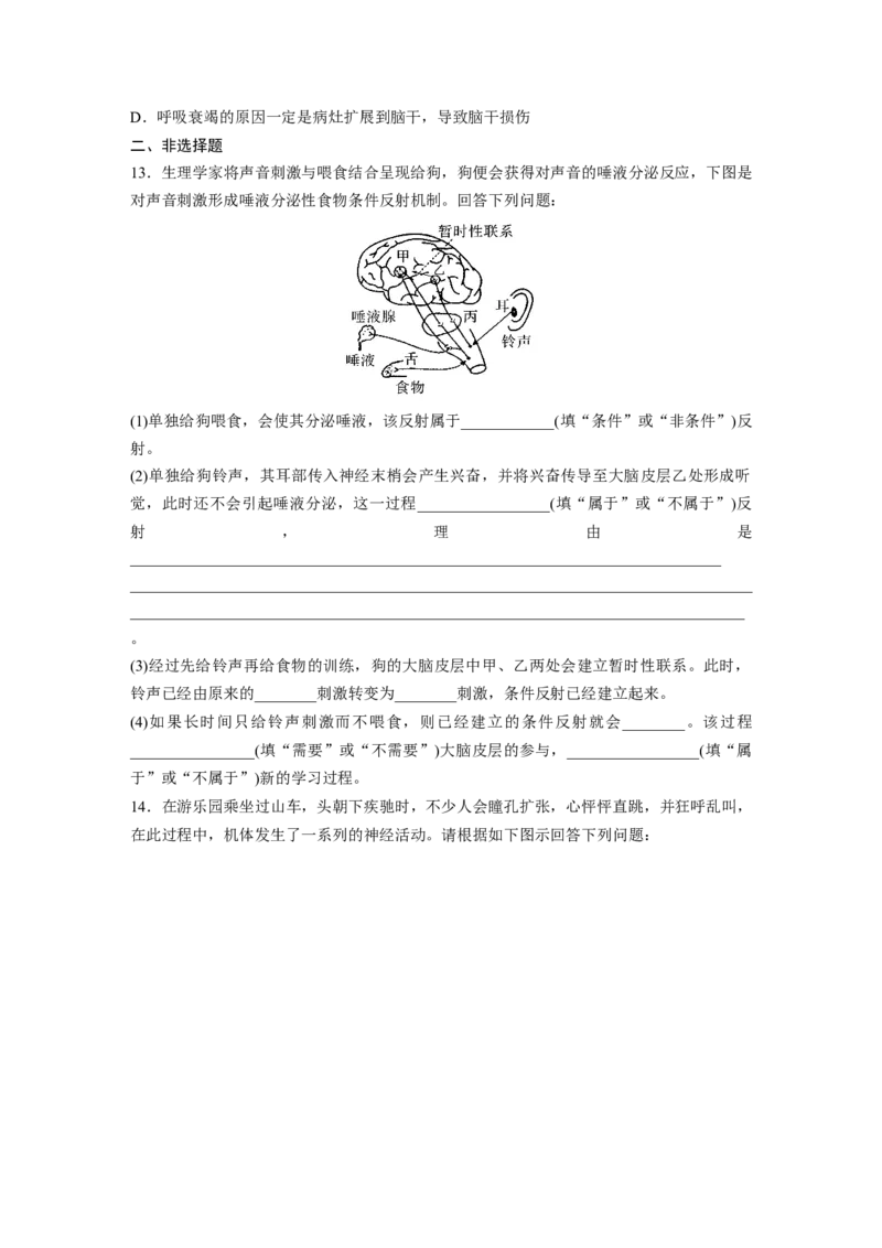 第8单元　课时练2　神经调节的结构基础及基本方式_新高考复习资料_2024年新高考复习资料_一轮复习资料_完2024生物步步高大一轮复习（课件+讲义）_学生版在此文件夹_一轮复习69练