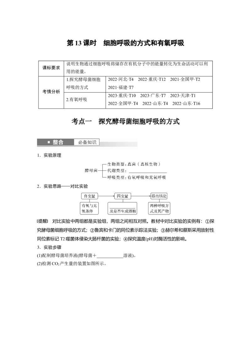 第三单元　第13课时　细胞呼吸的方式和有氧呼吸_2025年新高考资料_一轮复习_2025大一轮复习讲义+课件（完结）_2025大一轮复习讲义生物学生用书Word版文档整书_2025大一轮复习讲义