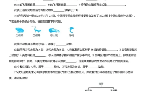 2026年中考生物复习专题练习：专题五动物（含答案）_6生物中考复习_2026年中考复习（更新中）_2026年中考生物一轮复习专题练习（含答案）